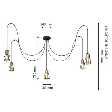 Lampadario a sospensione con filo TUBE 5xE27/15W/230V nero/cromo