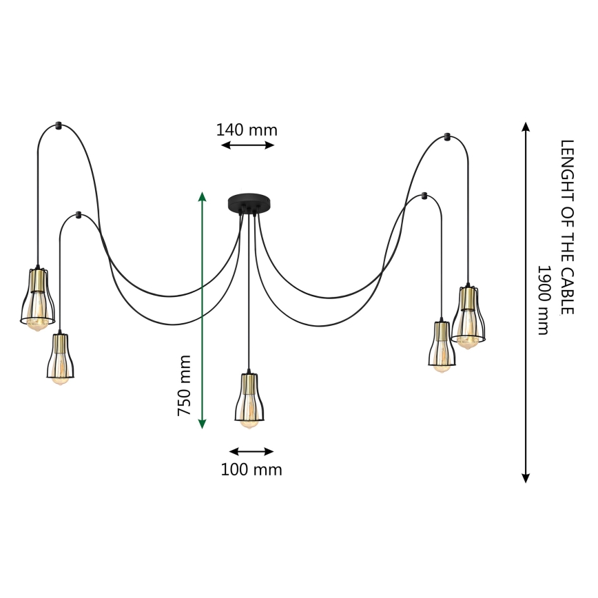 Lampadario a sospensione con filo TUBE 5xE27/15W/230V nero/cromo