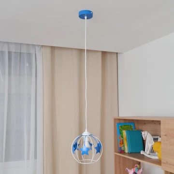 Lampadario a sospensione per bambini STARS 1xE27/15W/230V blu/bianco