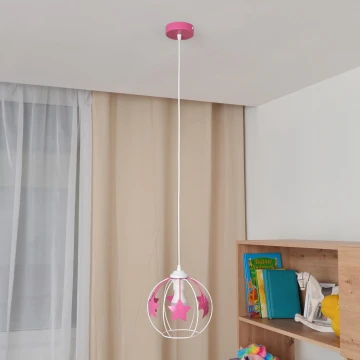 Lampadario a sospensione per bambini STARS 1xE27/15W/230V rosa/bianco