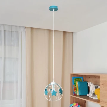 Lampadario a sospensione per bambini STARS 1xE27/15W/230V turchese/bianco