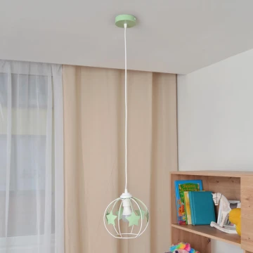 Lampadario a sospensione per bambini STARS 1xE27/15W/230V verde/bianco