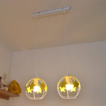 Lampadario a sospensione per bambini STARS 2xE27/15W/230V giallo/bianco