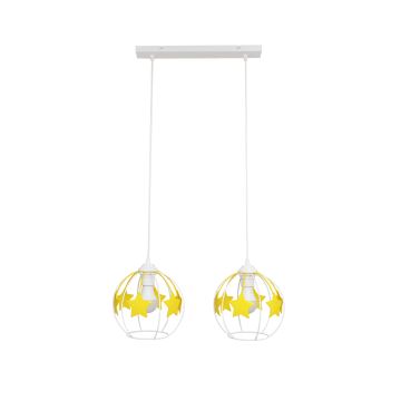 Lampadario a sospensione per bambini STARS 2xE27/15W/230V giallo/bianco