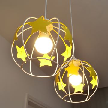 Lampadario a sospensione per bambini STARS 2xE27/15W/230V giallo/bianco