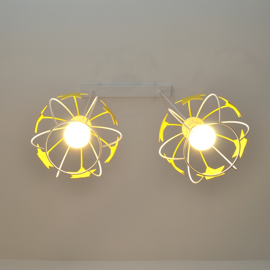 Lampadario a sospensione per bambini STARS 2xE27/15W/230V giallo/bianco