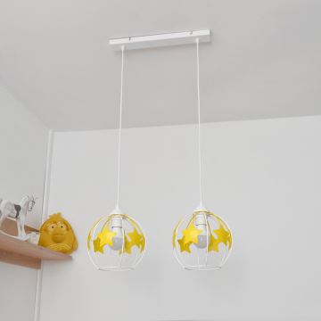 Lampadario a sospensione per bambini STARS 2xE27/15W/230V giallo/bianco