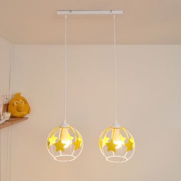 Lampadario a sospensione per bambini STARS 2xE27/15W/230V giallo/bianco