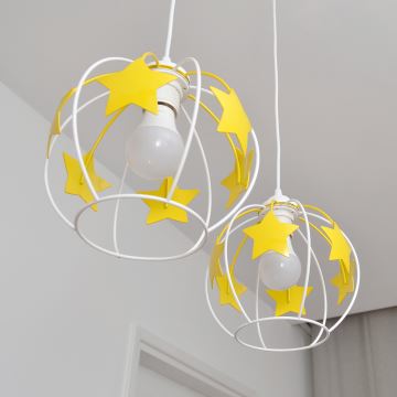 Lampadario a sospensione per bambini STARS 2xE27/15W/230V giallo/bianco