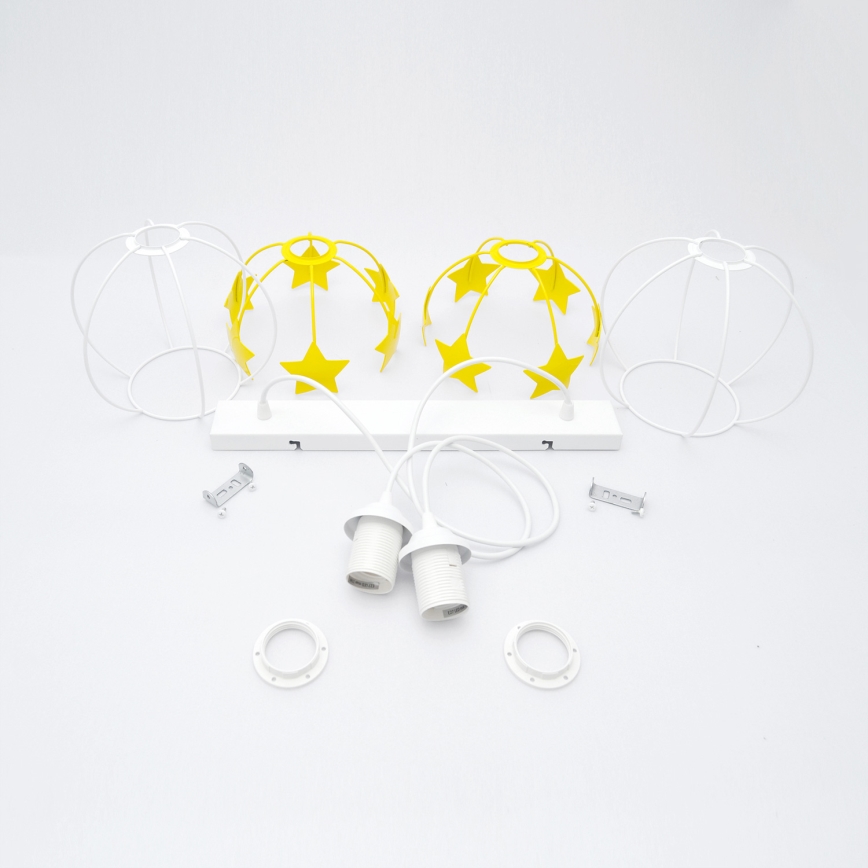 Lampadario a sospensione per bambini STARS 2xE27/15W/230V giallo/bianco