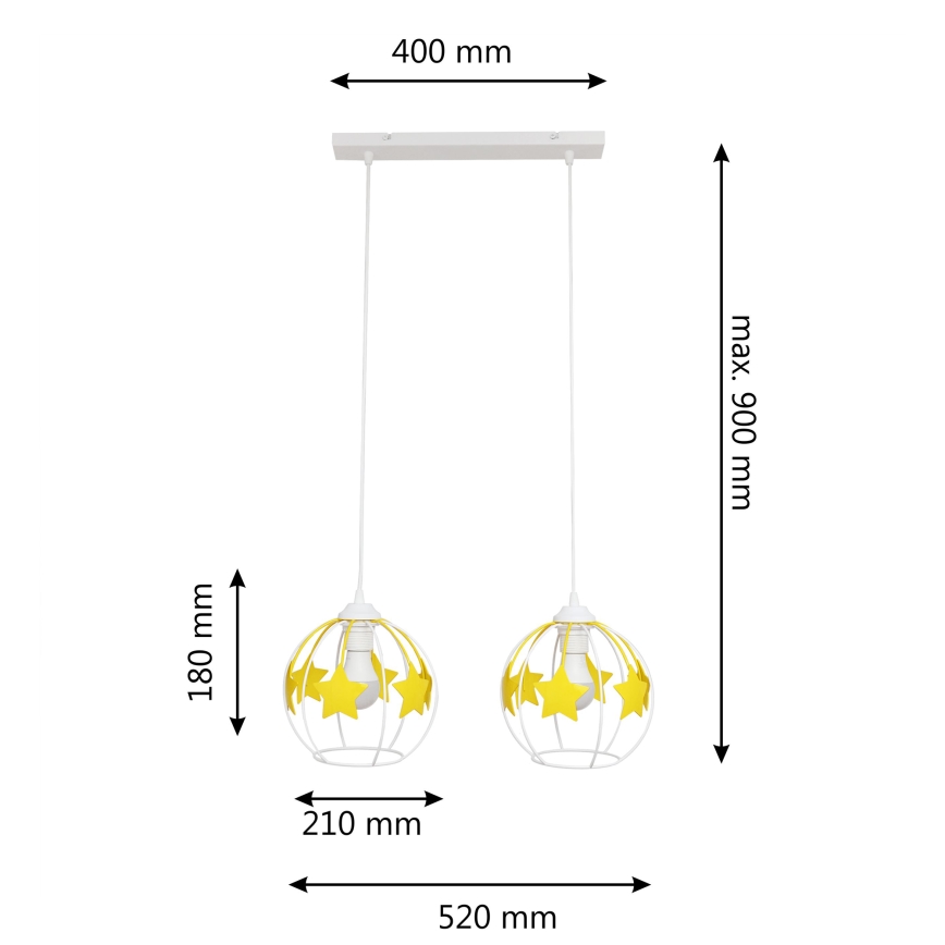 Lampadario a sospensione per bambini STARS 2xE27/15W/230V giallo/bianco