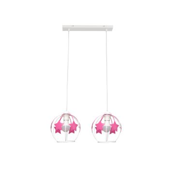 Lampadario a sospensione per bambini STARS 2xE27/15W/230V rosa/bianco