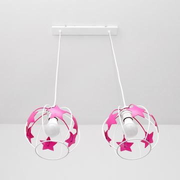 Lampadario a sospensione per bambini STARS 2xE27/15W/230V rosa/bianco