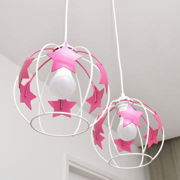 Lampadario a sospensione per bambini STARS 2xE27/15W/230V rosa/bianco