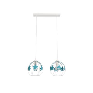 Lampadario a sospensione per bambini STARS 2xE27/15W/230V turchese/bianco