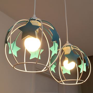 Lampadario a sospensione per bambini STARS 2xE27/15W/230V turchese/bianco