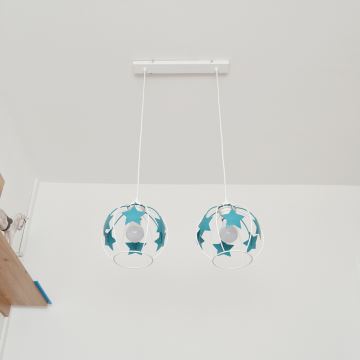 Lampadario a sospensione per bambini STARS 2xE27/15W/230V turchese/bianco