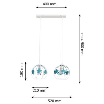 Lampadario a sospensione per bambini STARS 2xE27/15W/230V turchese/bianco