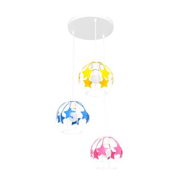 Lampadario a sospensione per bambini STARS 3xE27/15W/230V blu/rosa/giallo