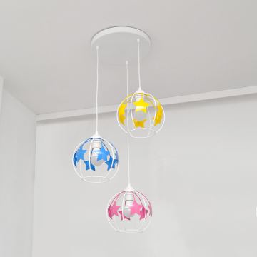 Lampadario a sospensione per bambini STARS 3xE27/15W/230V blu/rosa/giallo