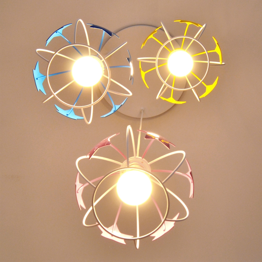 Lampadario a sospensione per bambini STARS 3xE27/15W/230V blu/rosa/giallo