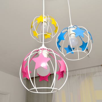 Lampadario a sospensione per bambini STARS 3xE27/15W/230V blu/rosa/giallo