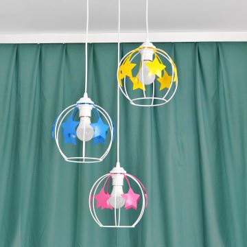 Lampadario a sospensione per bambini STARS 3xE27/15W/230V blu/rosa/giallo