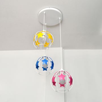 Lampadario a sospensione per bambini STARS 3xE27/15W/230V blu/rosa/giallo