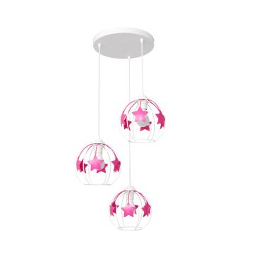 Lampadario a sospensione per bambini STARS 3xE27/15W/230V rosa/bianco