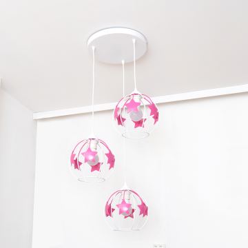 Lampadario a sospensione per bambini STARS 3xE27/15W/230V rosa/bianco