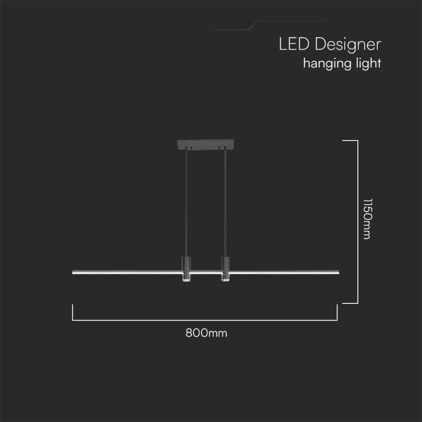 Lampadario LED a sospensione con filo LED/19W/230V 3000K nero