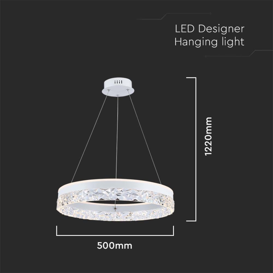 Lampadario LED a sospensione con filo LED/25W/230V 3000K diametro 50 cm bianco