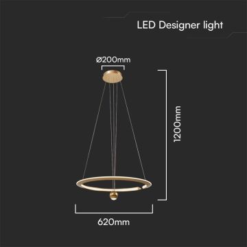 Lampadario LED a sospensione con filo LED/45W/230V 3000K diametro 62 cm oro