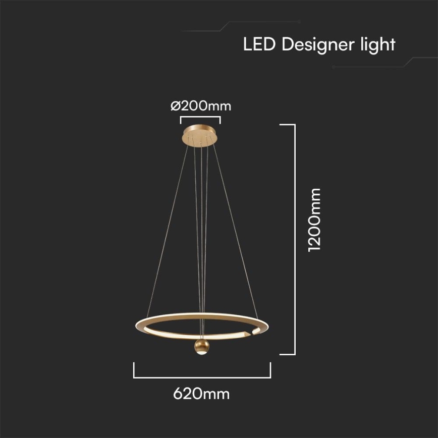 Lampadario LED a sospensione con filo LED/45W/230V 4000K diametro 62 cm oro