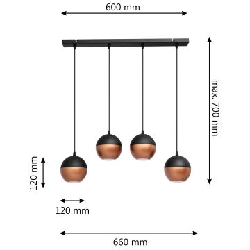 Lampadario LED a sospensione con filo MIDWAY 4xGU10/4,8W/230V nero/rame