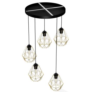 Lampadario su corda  BERGEN 5xE27/60W/230V nero/dorato