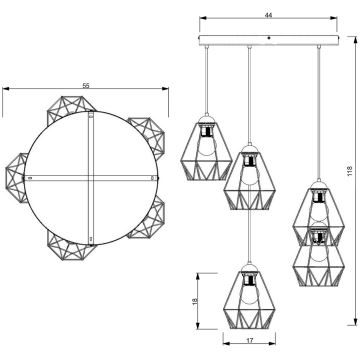 Lampadario su corda  BERGEN 5xE27/60W/230V nero/dorato