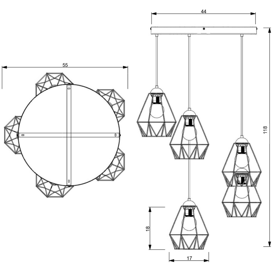 Lampadario su corda  BERGEN 5xE27/60W/230V nero/dorato