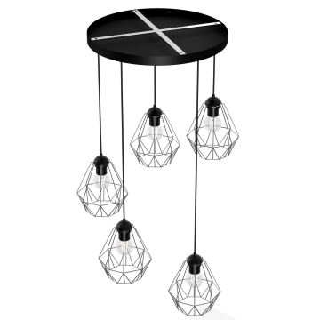 Lampadario su corda  BERGEN 5xE27/60W/230Vnero/cromato lucido