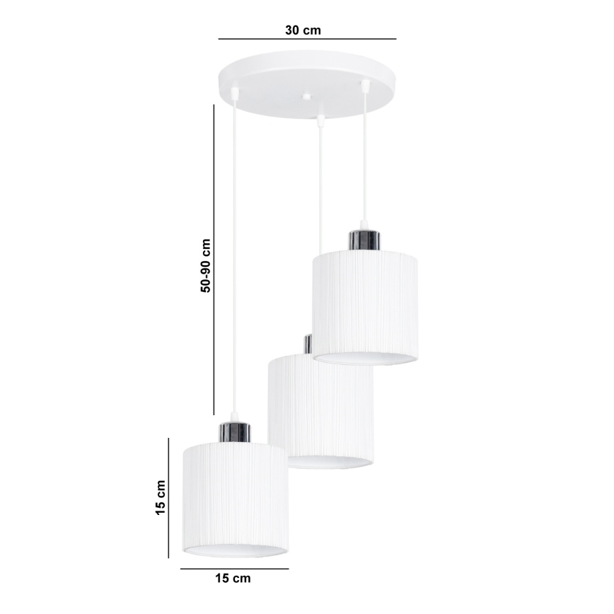 Lampadario su corda  BIZO 3xE27/60W/230V bianco/grigio