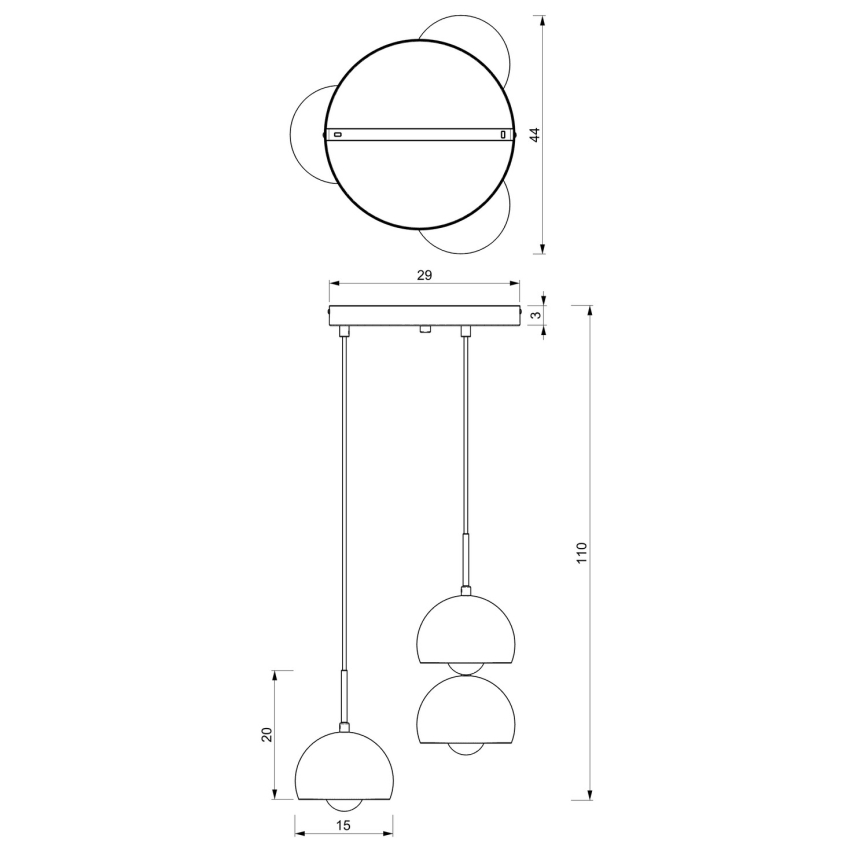 Lampadario su corda COOL 3xE27/60W/230V nero