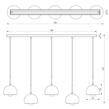 Lampadario su corda COOL 5xE27/60W/230V nero