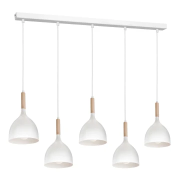 Lampadario su corda   NOAK 5xE27/60W/230V bianco/legno