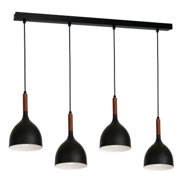 Lampadario su corda NOAK WOOD 4xE27/60W/230V nero/legno scuro