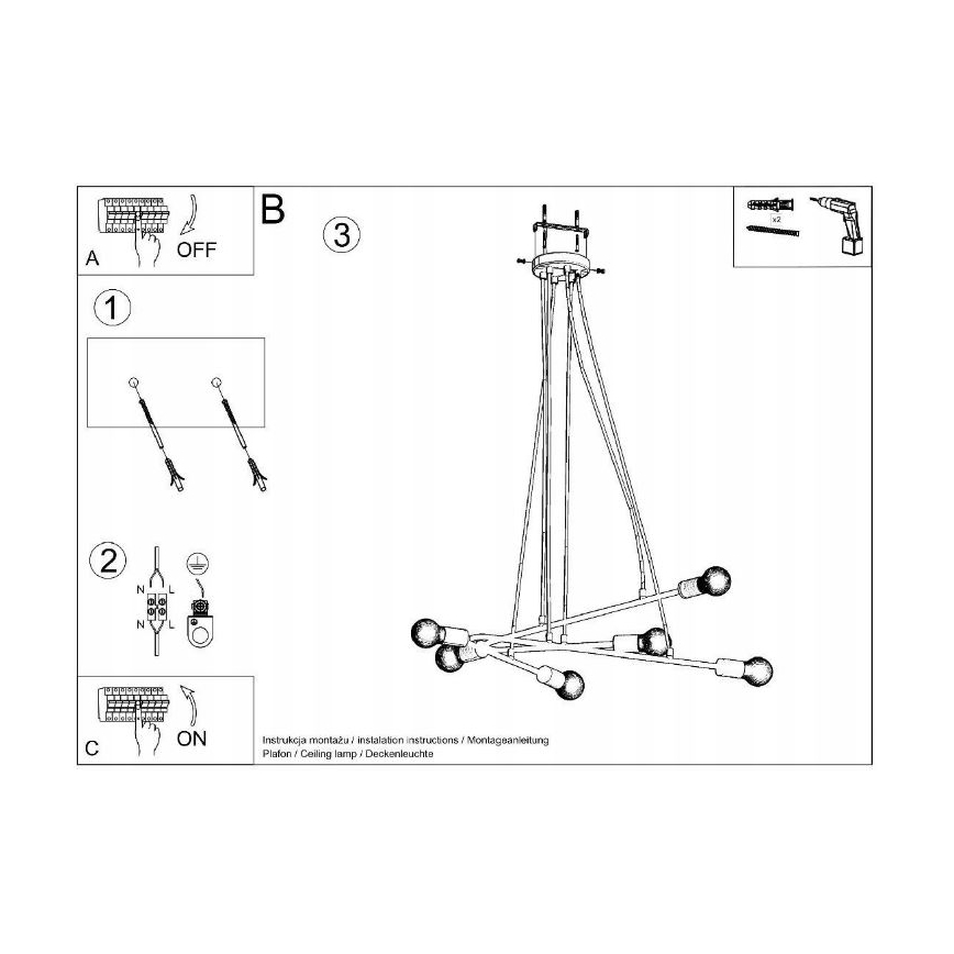 Lampadario su filo ASTRAL 6xE27/60W/230V