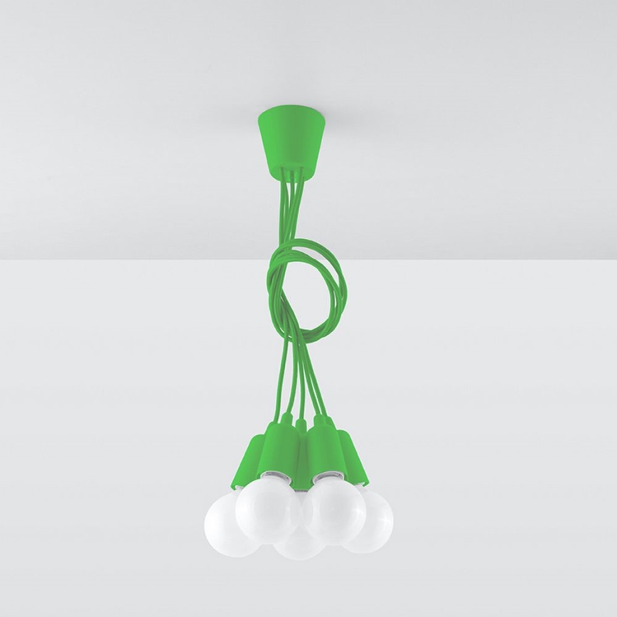 Lampadario su filo DIEGO 5xE27/60W/230V verde