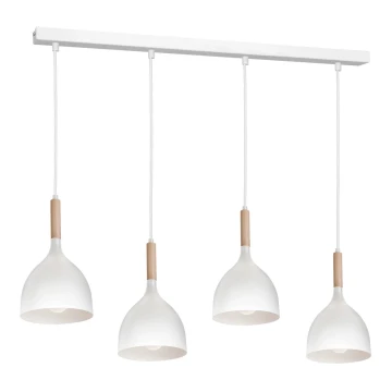 Lampadario su filo NOAK WOOD 4xE27/60W/230V bianco/legno