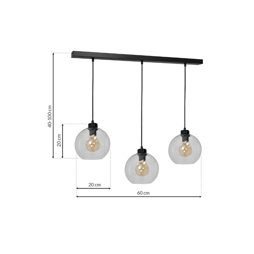 Lampadario su filo SOFIA 3xE27/60W/230V trasparente