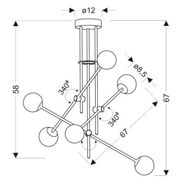 Lampadario su palo PAKSOS 6xG9/5W/230V nero