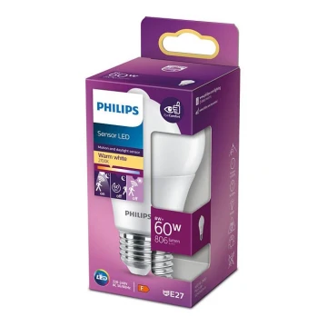 Lampadina LED con sensore Philips A60 E27/8W/230V 2700K